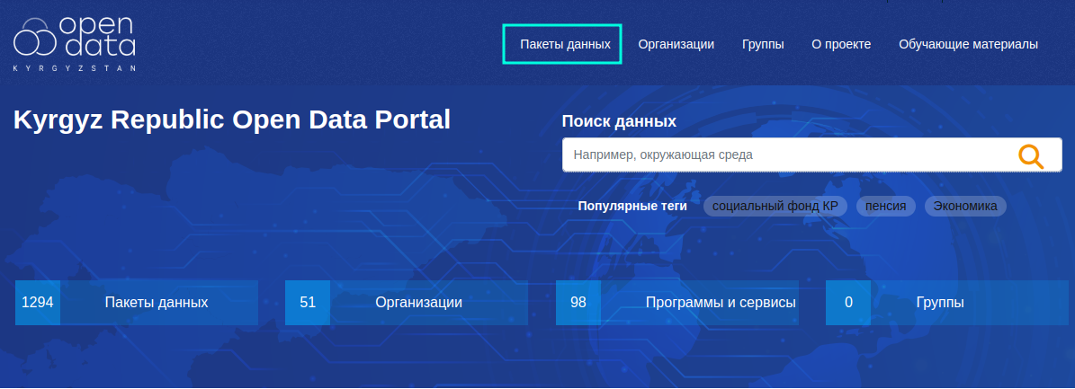 Раздел Пакеты данных